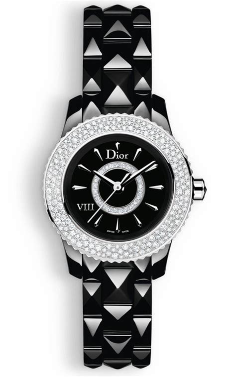 Dior VIII Black Dial Black Ceramic Diamond Studded Ladies 